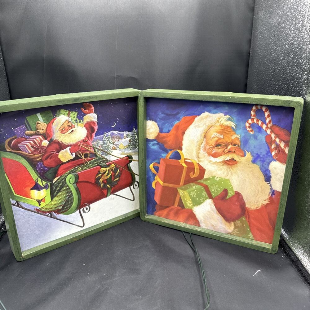 Set Of 2 vintage-style illuminated Christmas art panels
